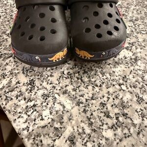 Kids Black Clog Shoes with Dinosaur Accent